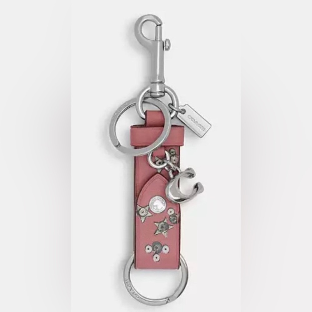 Coach Dusty Rose new wt tags Leather Keyring  with Silver-Tone Charms